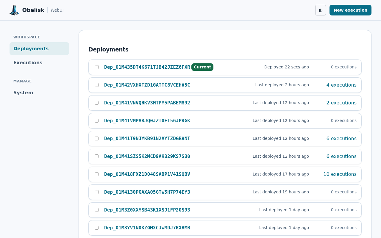 Deployments: inspect deployment states and execution counts