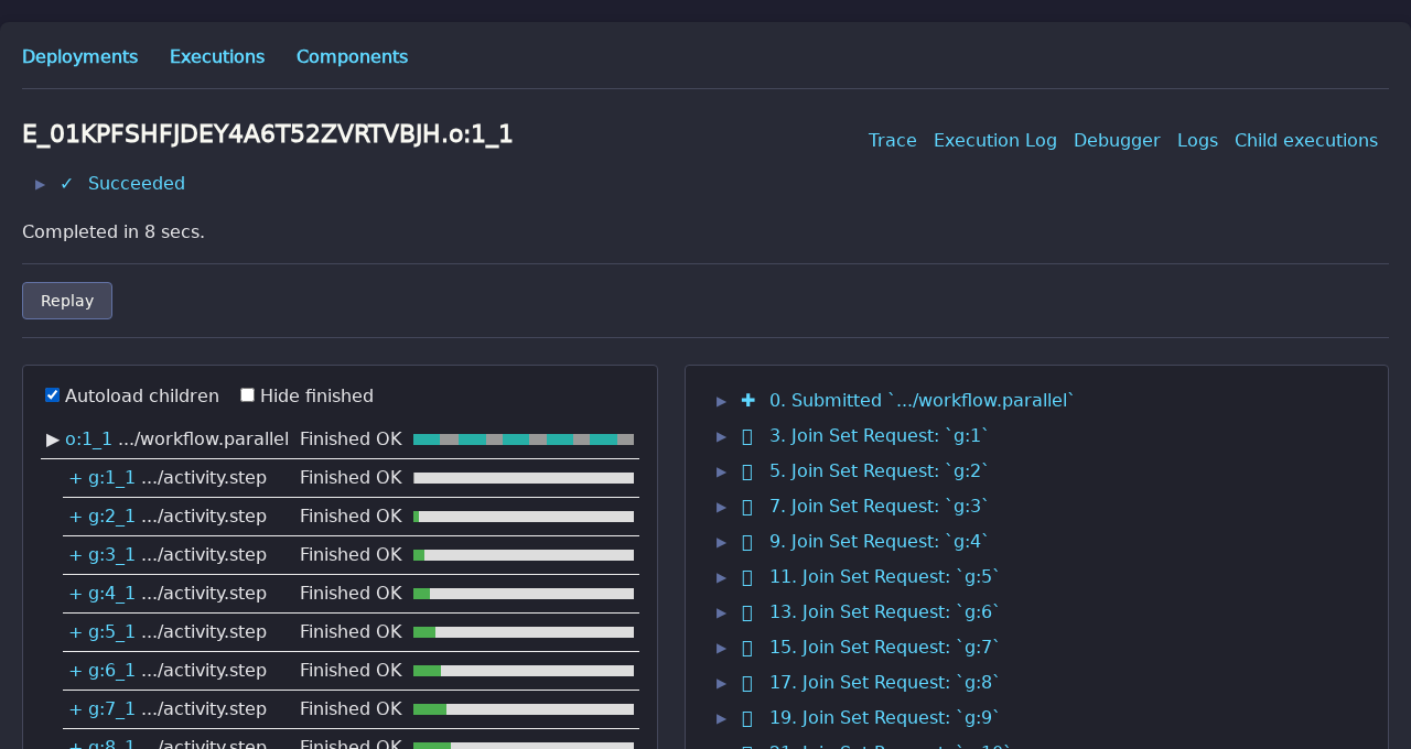 Parallel workflow execution trace in the Web UI